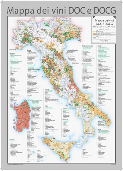 Italy DOC and DOCG Wines Wall Map - English and Italian Map