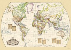 Antique World Wall Map - English and French - Large Map
