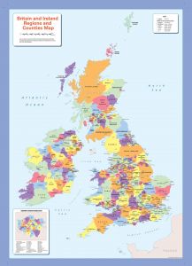 Colour blind friendly Counties Wall Map of the British Isles Map