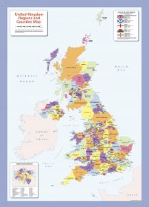 Colour blind friendly Counties Wall Map of the United Kingdom Map