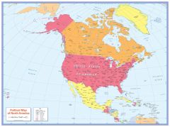 Colour blind friendly Political Wall Map of North America Map