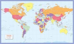Colour blind friendly Political Wall Map of the World - Large Map