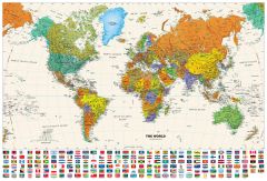 Contemporary World Wall Map with Flags Map