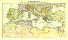 Countries Bordering the Mediterranean Sea - Published 1912 Map