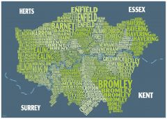 Graphic Map London - boroughs, green background Map