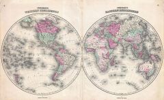 Johnson Map of the World on Hemisphere Projection (1862) Map
