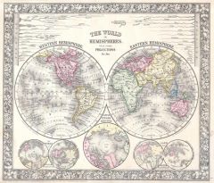 Mitchell Map of the World on Hemisphere Projection (1864) Map