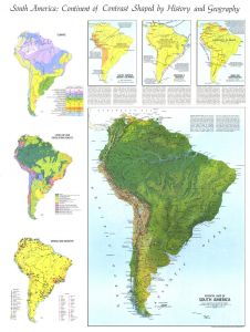 Physical Map of South America  -  Published 1972 Map