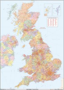 UK Political Postcode District Wall Map (D8) Map