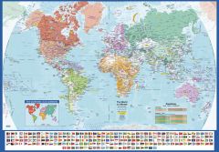 World Wall Map with Flags - English and French - Large Map