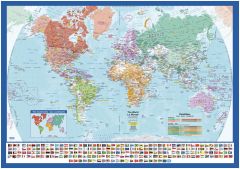 World Wall Map with Flags - English and French Map