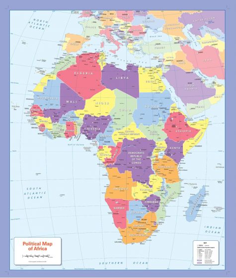 Colour blind friendly Political Wall Map of Africa Map