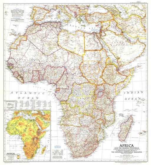 Africa and the Arabian Peninsula  -  Published 1950 Map