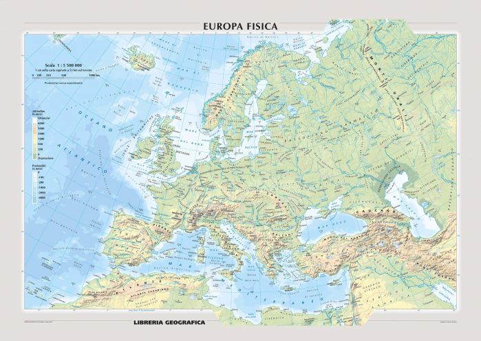 Physical Europe Wall Map - Italian Map