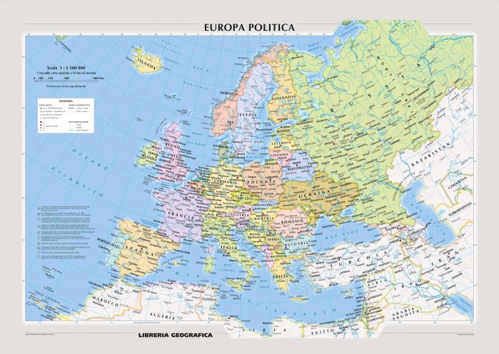 Political Europe Wall Map - Italian Map