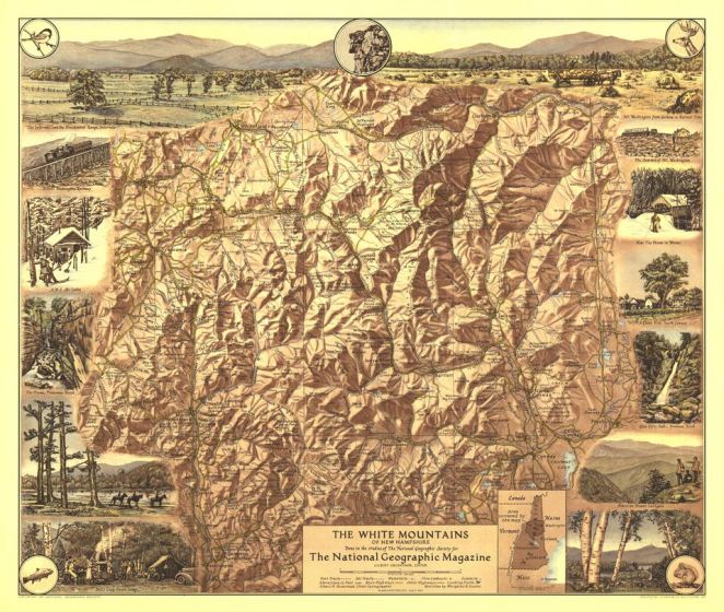 White Mountains of New Hampshire  -  Published 1937 Map