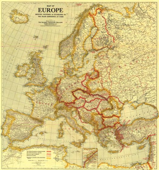 Map of Europe Showing the Countries Established by the Peace Conference of Paris - Published 1921 Map