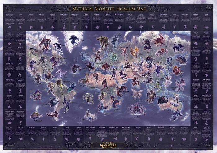 Mythical Monster Premium Wall Map - Medium Map