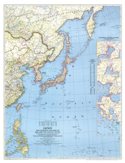 Japan and Adjacent Regions of Asia and the Pacific Ocean  -  Published 1944 Map